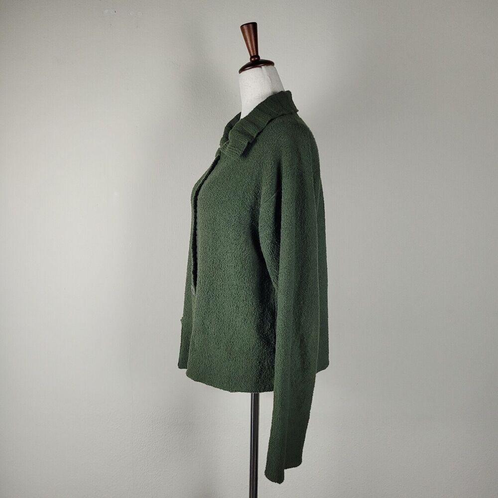 Flax Sweater Womens Small Medium Green Pima Boucle Cotton Cardigan - Picture 4 of 8